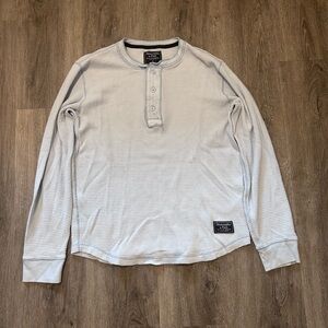 Abercrombie & Fitch Waffle Knit Henley Thermal Long Sleeve Shirt Blue Sz Small